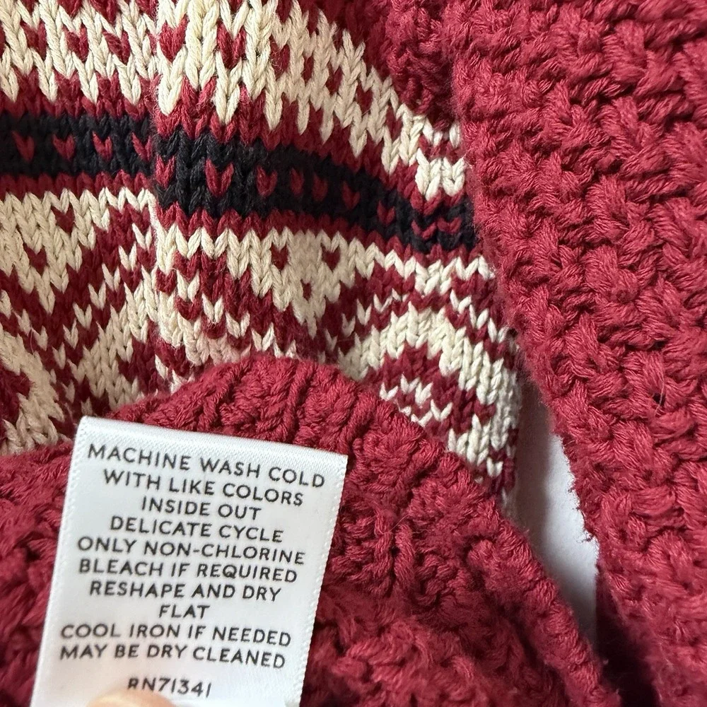 LL Bean Signature Womens‎ Heavy Cable Knit Tunic Sweater Size M Red Fisherman